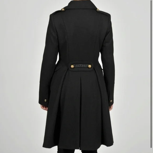 Tahari Black Wool Double-breasted Military Wool Coat Black 12   🎀 FIRM - Picture 3 of 14
